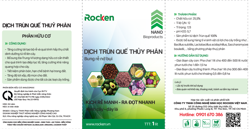 Thông tin chi tiết của dịch trùn quế thủy phân Rocken